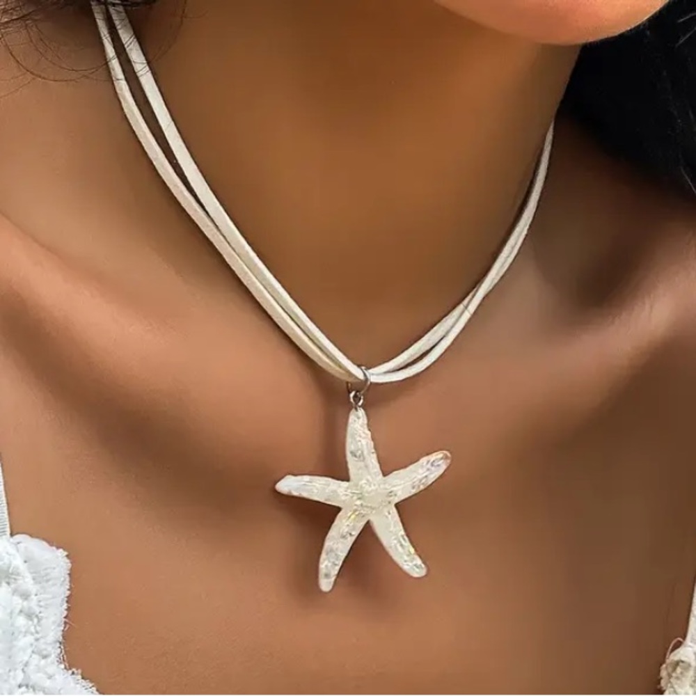 Iridescent Starfish Acrylic White Necklace